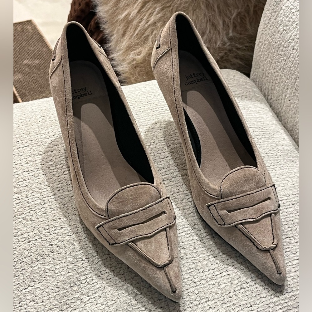Jeffrey Campbell Beige Pointed Loafer Kitten Heels
